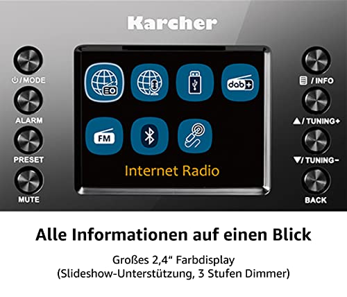 Karcher DAB 7000i Internetradio (DAB+ / UKW-RDS, WLAN & Bluetooth, USB-Anschluss, AUX-IN, Wecker mit Dual-Alarm) schwarz - 4