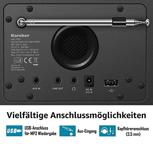 Karcher DAB 7000i Internetradio (DAB+ / UKW-RDS, WLAN & Bluetooth, USB-Anschluss, AUX-IN, Wecker mit Dual-Alarm) schwarz - 5
